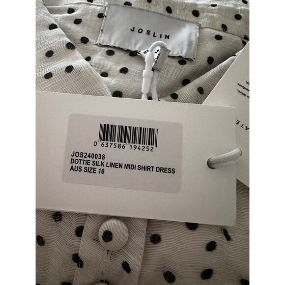 Joslin Dottie Silk Linen Midi Shirt Dress Polka Dot NWT Size 12 - Picture 11 of 15